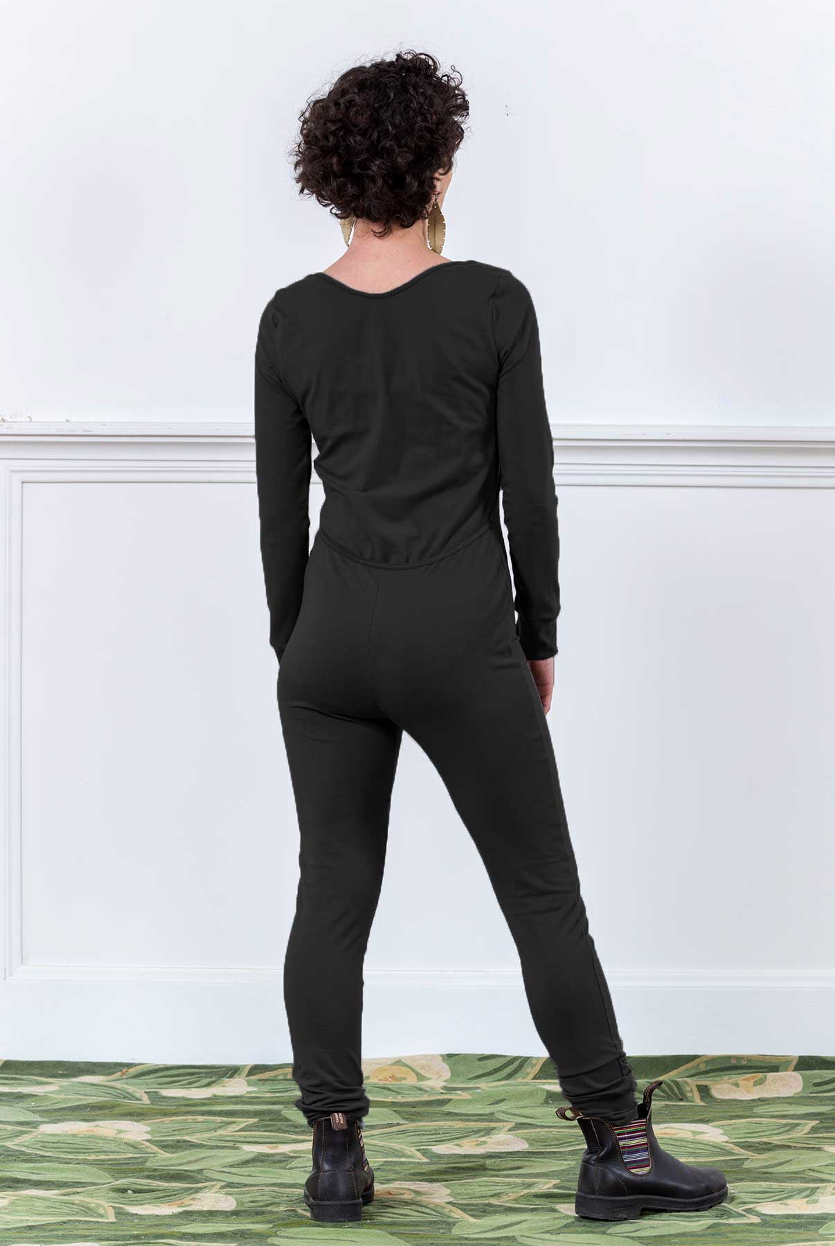 MoonEaze™ Black French Terry Soy Modal Women's One Piece Thermals-One Piece Thermals-Thrum State