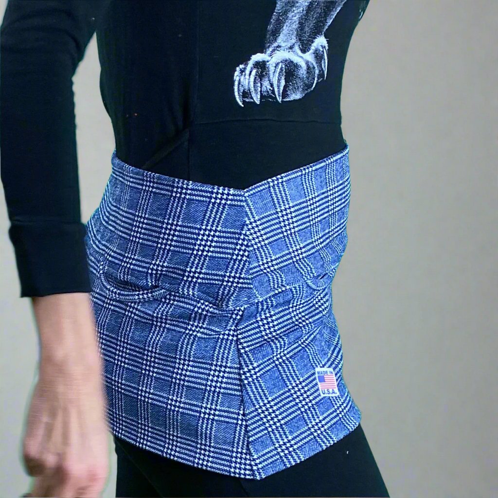 P05K™ | Navy Glen Plaid Scuba Crepe Utility Belt Skirt-Waist Pockets-XS-Navy Glen Plaid-Hagsters