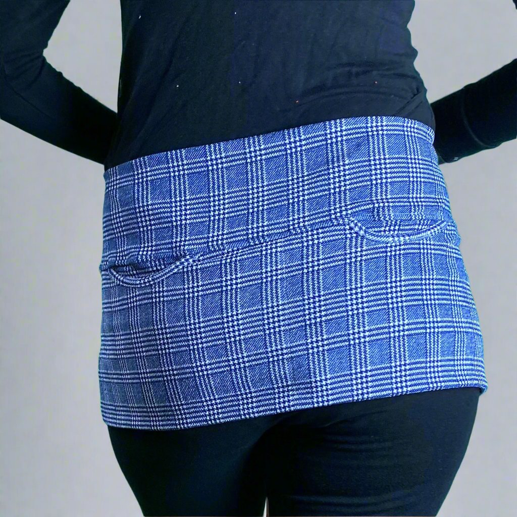 P05K™ | Navy Glen Plaid Scuba Crepe Utility Belt Skirt-Waist Pockets-XS-Navy Glen Plaid-Hagsters