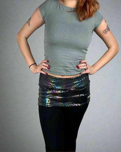 P05K™ | Prism Vortex Rave Holographic Waist Pockets Skirt-Waist Pockets-Thrum State