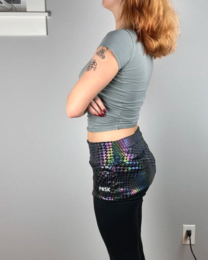 P05K™ | Prism Vortex Rave Holographic Waist Pockets Skirt-Waist Pockets-Thrum State