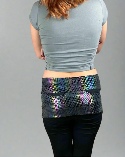 P05K™ | Prism Vortex Rave Holographic Waist Pockets Skirt-Waist Pockets-Thrum State