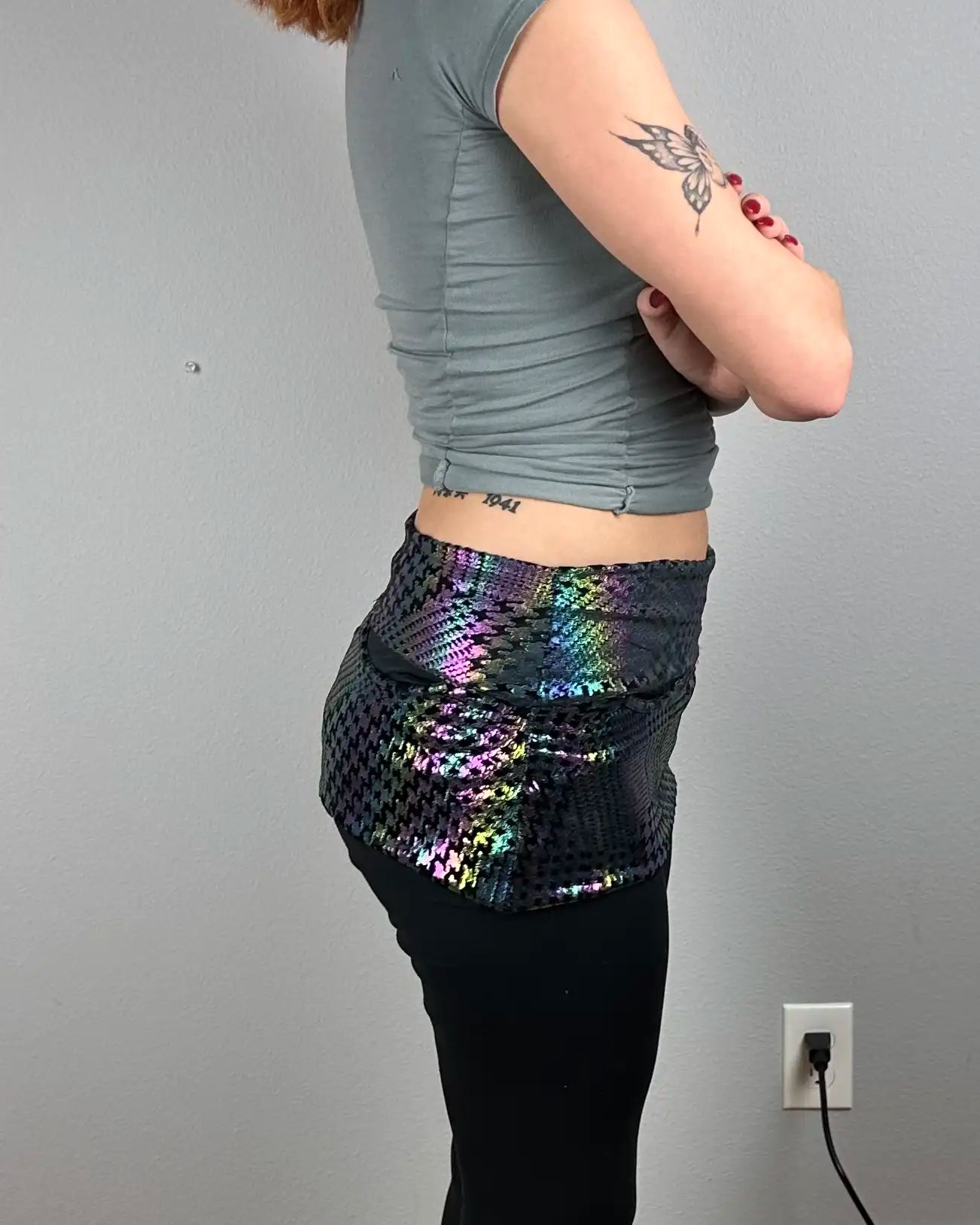 P05K™ | Prism Vortex Rave Holographic Waist Pockets Skirt-Waist Pockets-Thrum State