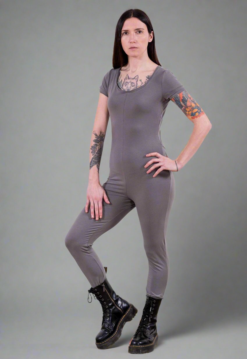 MoonEaze™ Light Gray Brushed Cotton Modal Women's One Piece Thermal-One Piece Thermals-X-Small-Scoop-Short-Thrum State