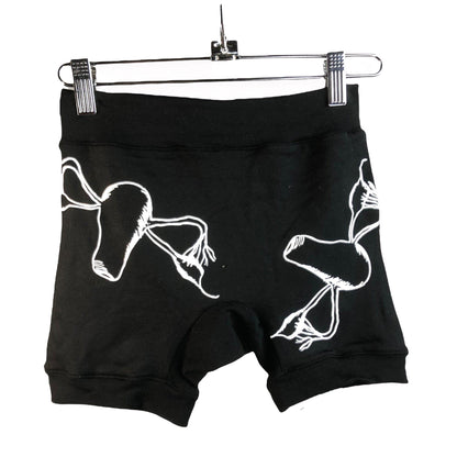 Black Booty Shorts With Hand Pressed Flying Ovaries-Shorts-Thrum State