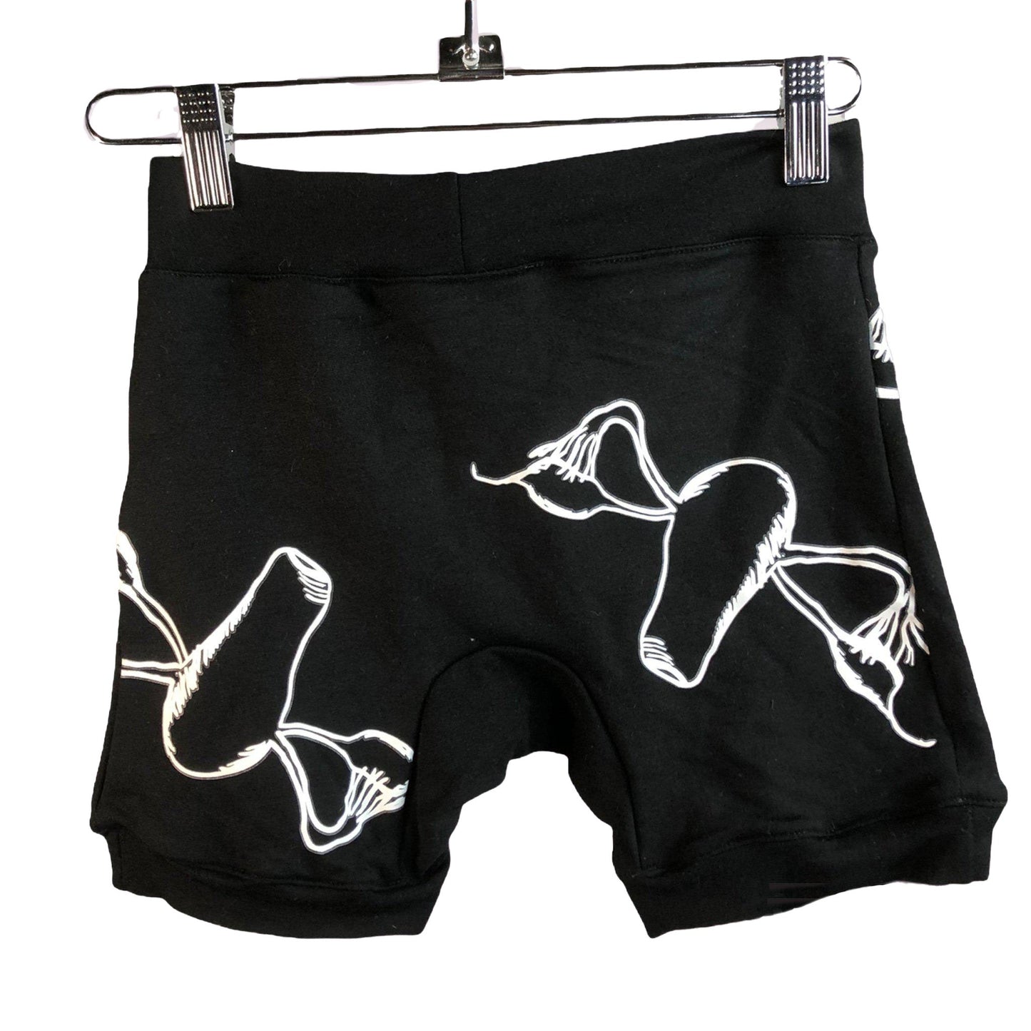 Black Booty Shorts With Hand Pressed Flying Ovaries-Shorts-Thrum State