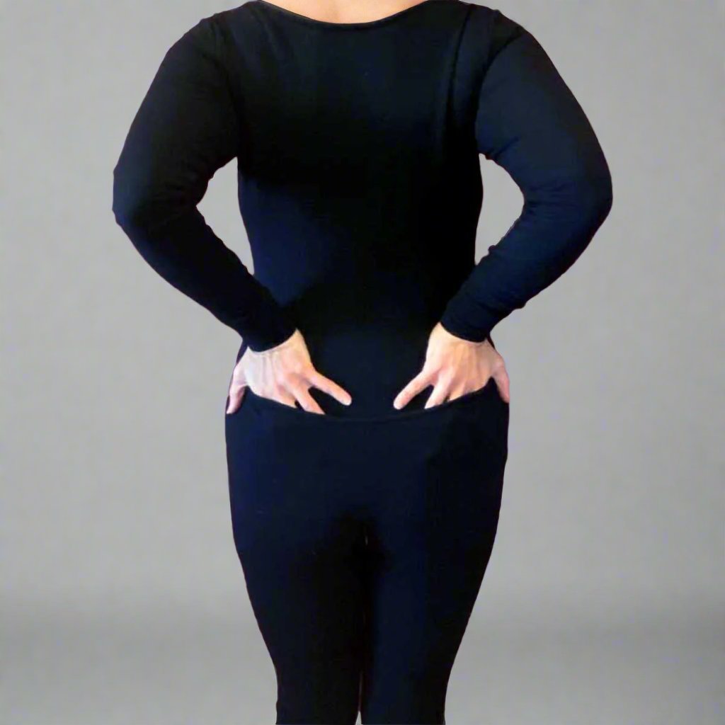 MoonEaze™ Black French Terry Soy Modal Women's One Piece Thermals-One Piece Thermals-Thrum State