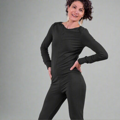 MoonEaze™ Black French Terry Soy Modal Women's One Piece Thermals-One Piece Thermals-Thrum State