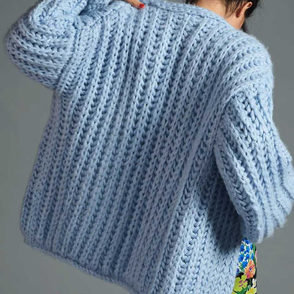 DISCONTINUED Fall Into The Void Baby Blue Chunky Oversized Cardigan-Sweaters-Thrum State