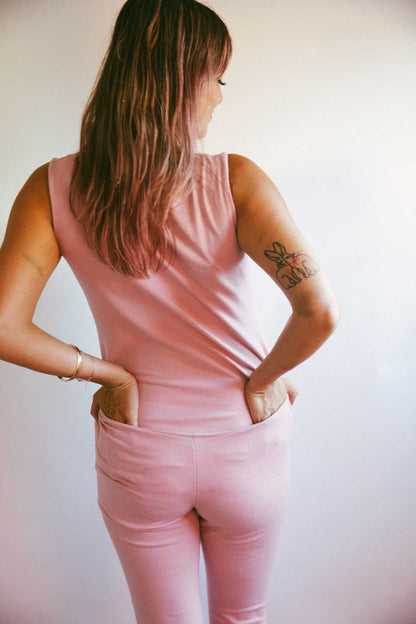 MoonEaze™ Pink Cotton Knit Sleeveless Jumpsuit | Women's Sleeveless Tank Full Bodysuit-One Piece Thermals-Thrum State