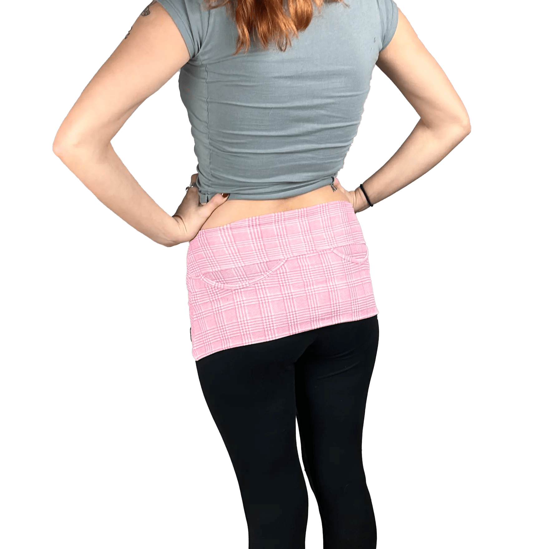 P05K™ | Pink Glen Plaid Scuba Crepe Waist Pockets Skirt-Waist Pockets-Thrum State